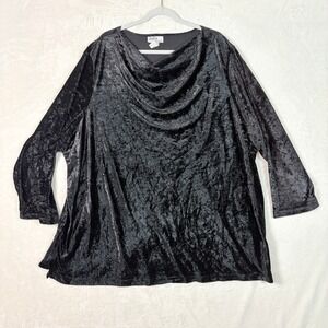 Vtg JoRo Fashions Top Women 3X Black‎ Crushed Velvet Long Sleeve Whimsigoth USA